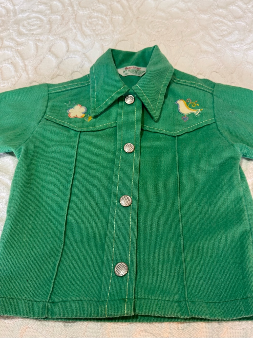 Vintage 1970s Health-tex 2T Green Embroidered Toddler Jacket USA